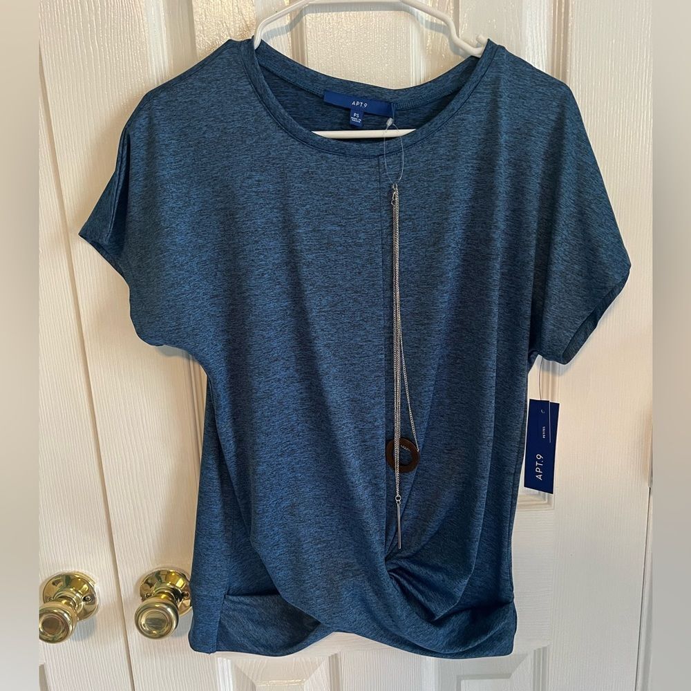 NWT APT.9 Womens Petite Small Blue Twist Bottom‎ Short Sleeve Shirt